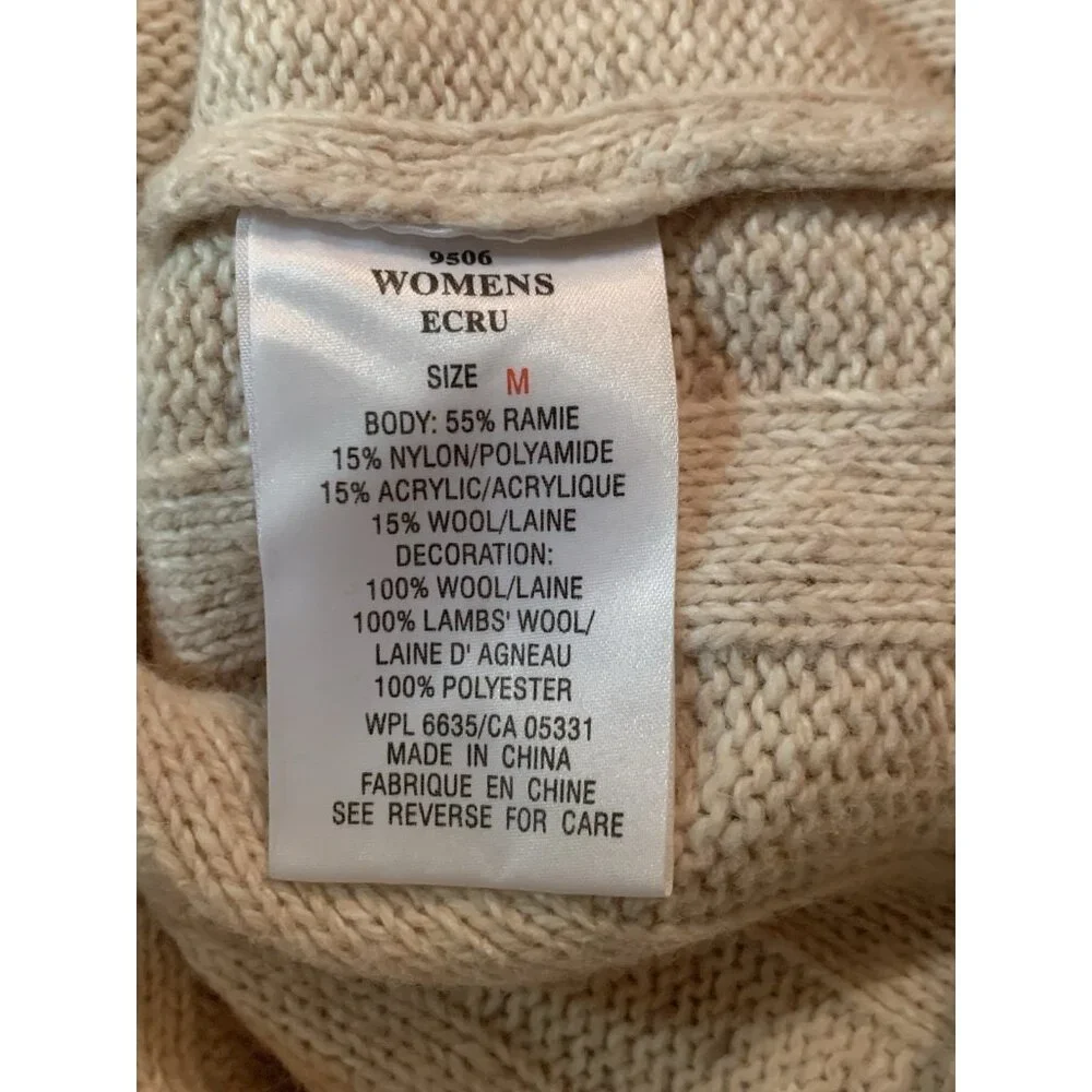 Woolrich Cross Stitch Wool Ramie Sweater Size M Ecru 1/4 Zip Boho Cottagecore